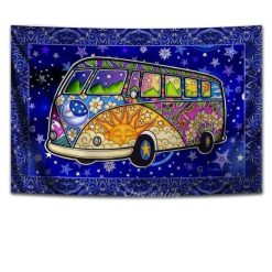 Tapisserie Murale Hippie Van Bus Hippie Psychédélique Céleste