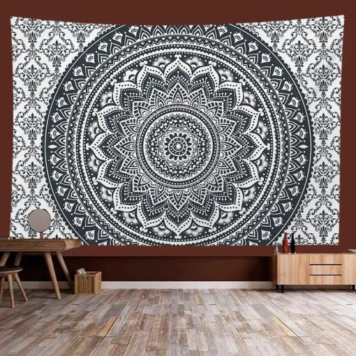 Tapisserie Murale Mandala Élégance en Noir et Blanc