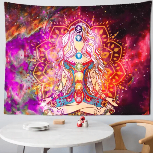 Tenture Murale Méditation - Résonance Cosmique Chakras