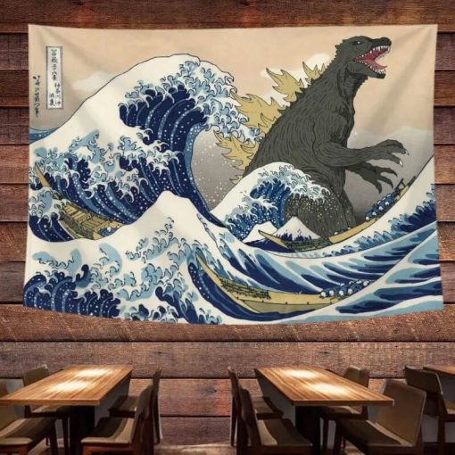 Tenture murale Japon - Godzilla et La Grande Vague Kanagawa