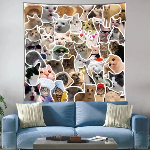 Tenture Chat Lolcat Mème - Collage de Chats Hilarants et Emojis