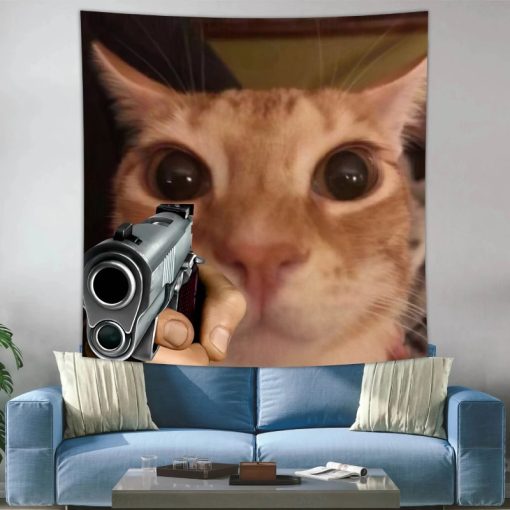 Tenture Chat Lolcat Mème - Selfie Cat Chat Gangster aux Grands Yeux