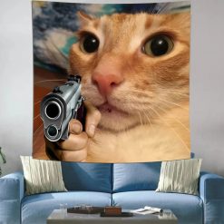 Tenture Chat Lolcat Mème - Selfie Cat Chat Gangster aux Yeux Écarquillés