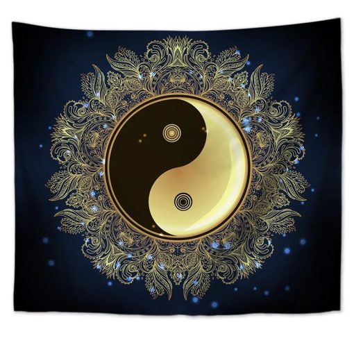 Tenture Mandala Yin Yang Doré