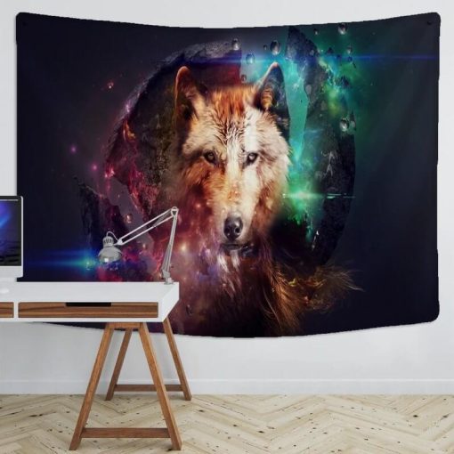 Tenture Murale Loup Sauvage Galactique Mystique