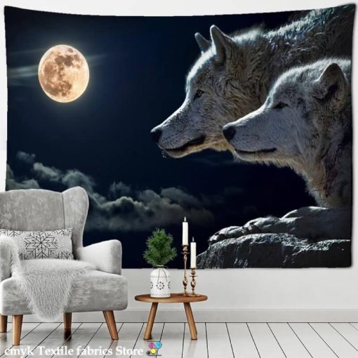 Tenture Murale Loups sous la Pleine Lune