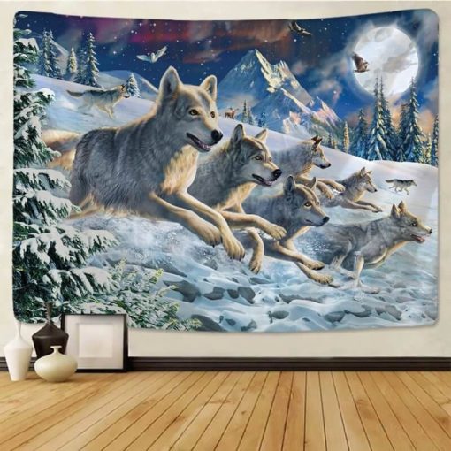 Tenture Murale Meute de Loups des Neiges