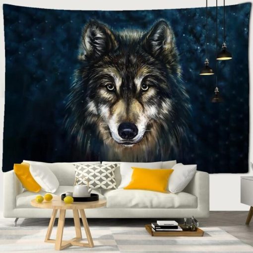 Tenture Murale Regard Intense du Loup Nocturne