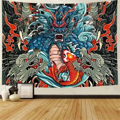 Tenture Murale Japonaise - Dragon et Carpe Koi