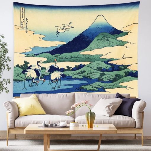 Tenture Murale Japonaise Ukiyo-e 'Crépuscule au Mont Fuji'