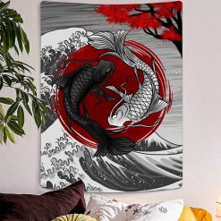 Tenture Murale Japonaise - Yin et Yang Salamandre & Vague de Kanagawa