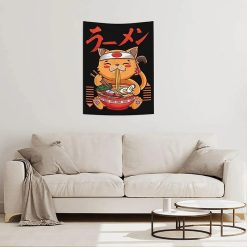 test Tapisserie Murale Japonaise Festin Neko Ramen