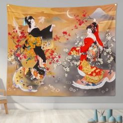 Tenture Murale Japonaise 'Bal des Geishas sous le Croissant Lunaire'