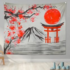 Tenture Murale Japonaise 'Esquisse de Fuji en Aube Écarlate'