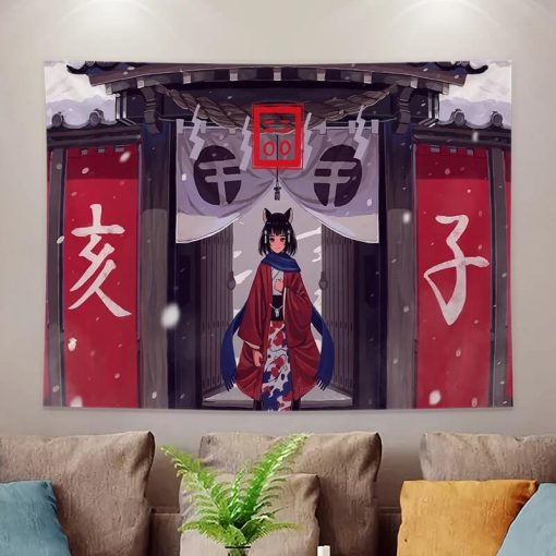 Tenture Murale Japonaise Kawaii 'Temple des Renards'