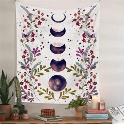 Tenture Murale Astrologie Bohème Phases Lunaire et Floraison