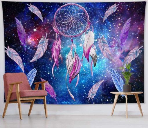 Tenture Murale Hippie Attrape Rêves Étoiles Mystiques