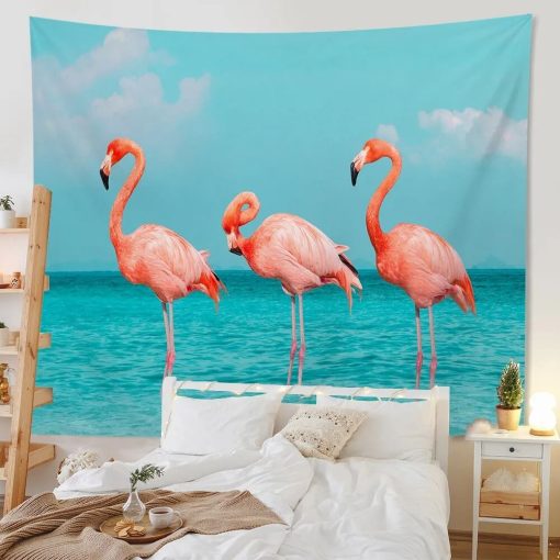 Tenture Murale Paysage "Flamants Roses au Bord de l'Eau"