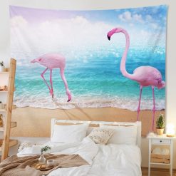 Tenture Murale Paysage "Flamants Roses sur Plage Tropicale"