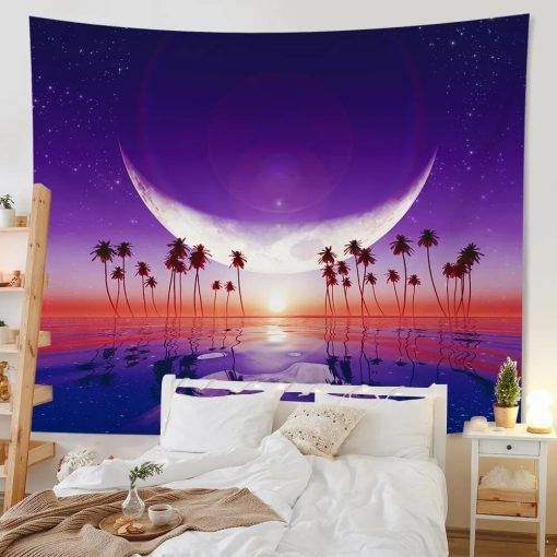 Tenture Murale Paysage "Lune Tropicale Mystique"