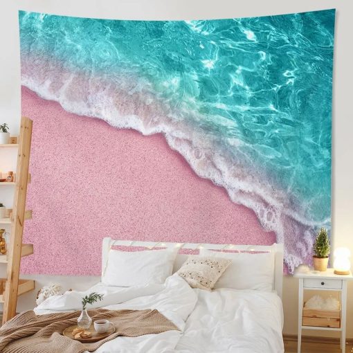 Tenture Murale Paysage "Plage Sable Rose et Eau Cristalline"