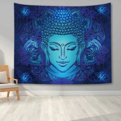 Tenture Bouddha Yoga Méditation Azure