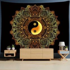 Tenture Murale Mandala Équilibre Doré Yin-Yang