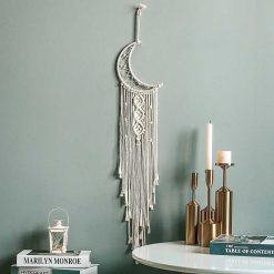 Attrape-Rêves Croissant Lunaire Macramé en Écru