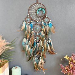 Attrape-Rêves Ethnique 'Turquoise et Plumes Sauvages'