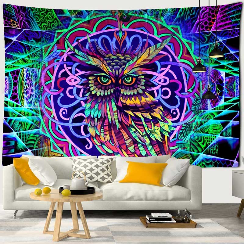 Tenture Murale Psychédélique Hibou Cosmogonique
