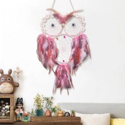 Vue générale Attrape-Rêves Hibou 'Plumes Rose Douceur'