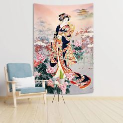 Tenture Murale Japonaise 'Geisha au Jardin Fleuri'