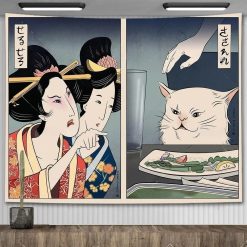 Tenture Murale Japonaise Parodie Ukiyo-e - Le Chat Offensé