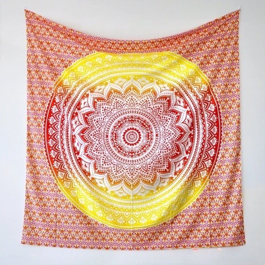 Détails de la Tenture Murale Mandala Éclat du Soleil - 100% coton - Fait à la main