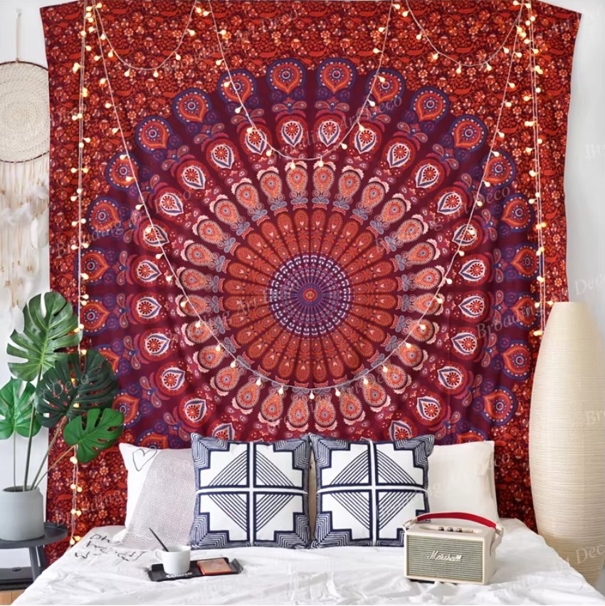 Magnifique Tenture Murale Mandala Éclat Bohème - 100% coton - Fait à la main