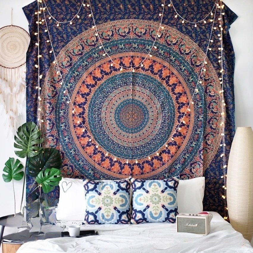 Magnifique Tenture Murale Mandala Éléphants Bohème - 100% coton - Fait à la main