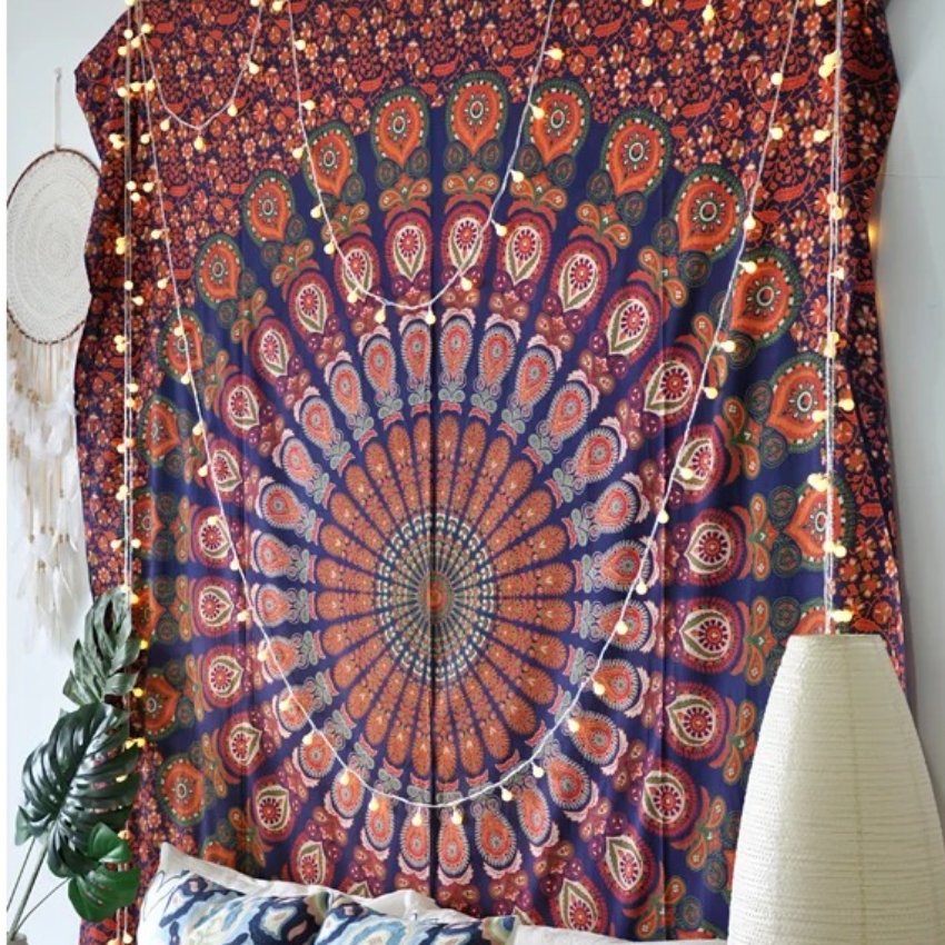 Magnifique Tenture Murale Mandala Rayonnement Maharaja - 100% coton - Fait à la main