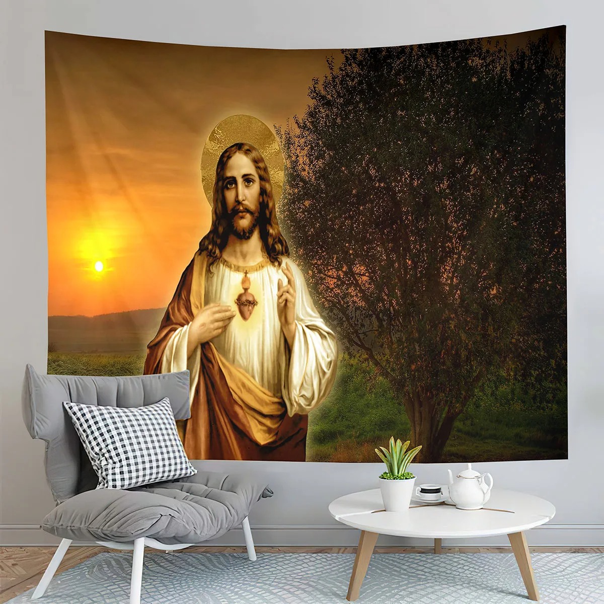 Tenture Murale Art Chrétien "Cœur Sacré de l'Aurore"