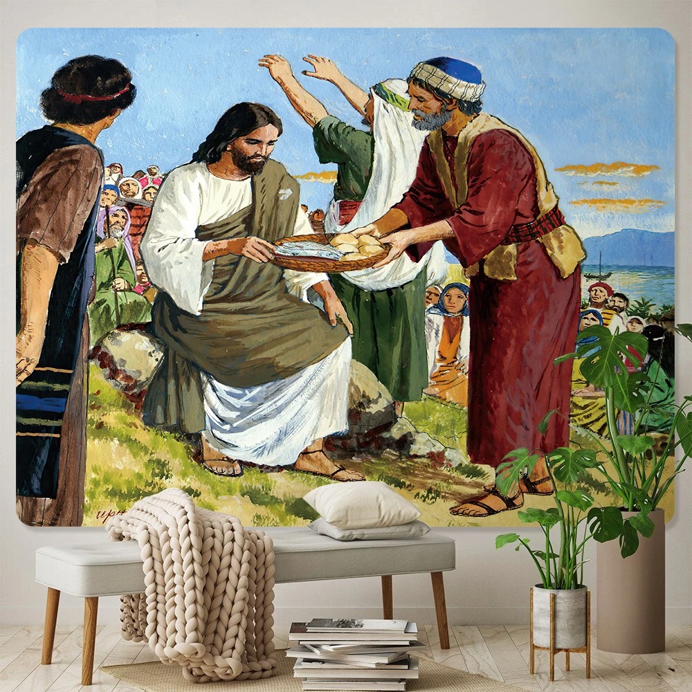 Tenture Murale Art Chrétien Le Miracle du Pain