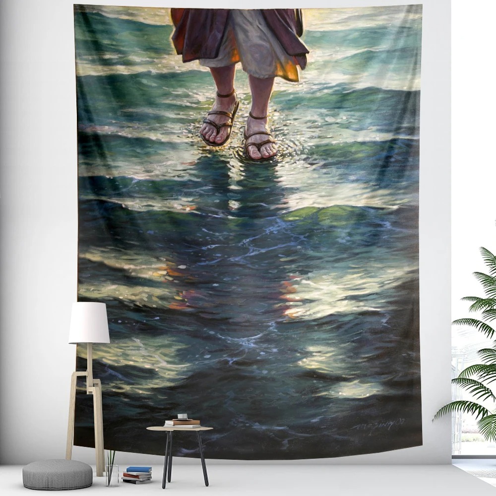 Tenture Murale Art Chrétien "Marche Miraculeuse sur l'Eau"