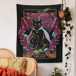 Tenture Murale Bohème Chat 'Mystique Féline'