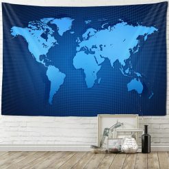 Tenture Murale Carte du Monde Perspective Bleue