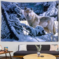 Tenture Murale Loup "Hiver des Loups Blancs"