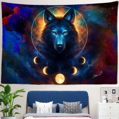 Tenture Murale Loup "Phases Lunaires Mystic"