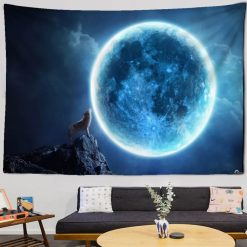 Tenture Murale Loup "Veille de la Lune Bleue"