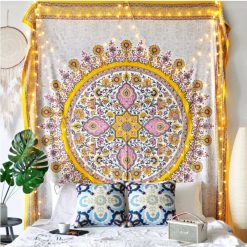 Tenture Murale Mandala Éclat Bohème Doré - 100% coton - Fait à la main