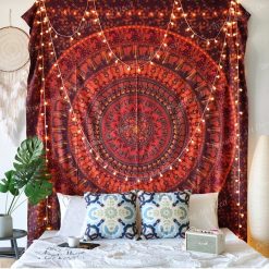 Tenture Murale Mandala Éclat Rouge Ethnique - 100% coton - Fait à la main !