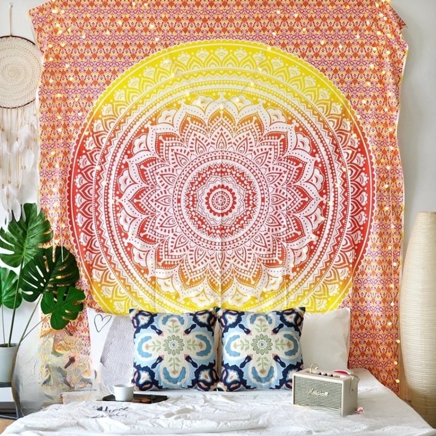 Tenture Murale Mandala Éclat du Soleil - 100% coton - Fait à la main