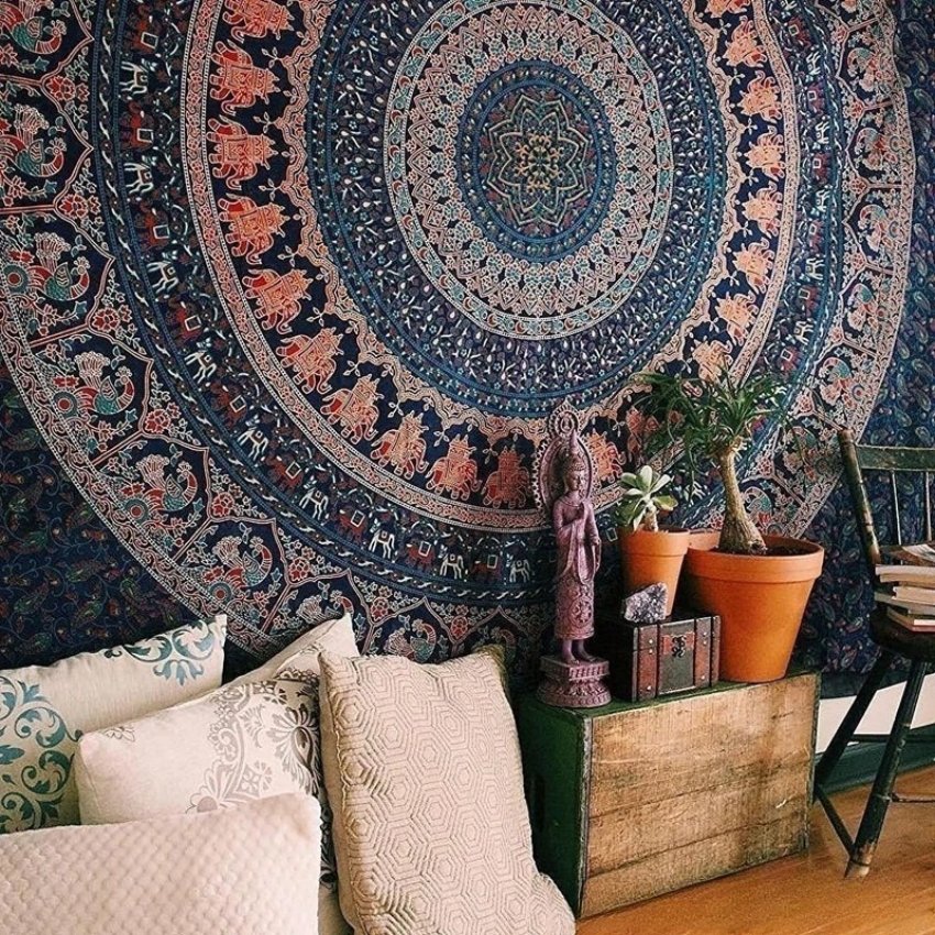 Tenture Murale Mandala Éléphants Bohème - 100% coton - Fait à la main