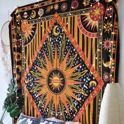 Tenture Murale Mandala Énergie Solaire Mystique - 100% coton - Fait à la main